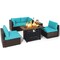 Costway 6PCS Patio Rattan Furniture Set 42'' Fire Pit Table Cover Sofa Cushion Off White/Black/Navy/Red/Turquoise